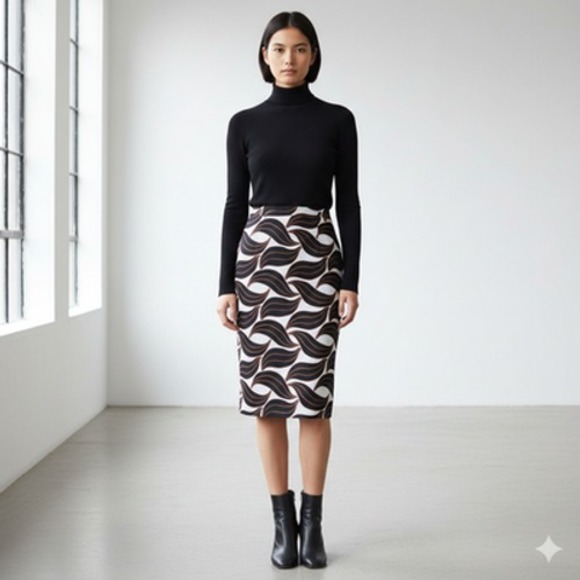 Ann Taylor Dresses & Skirts - Ann Taylor Skirt Womens 2 Black Geometric Print Pencil Lined Stretch Work Office